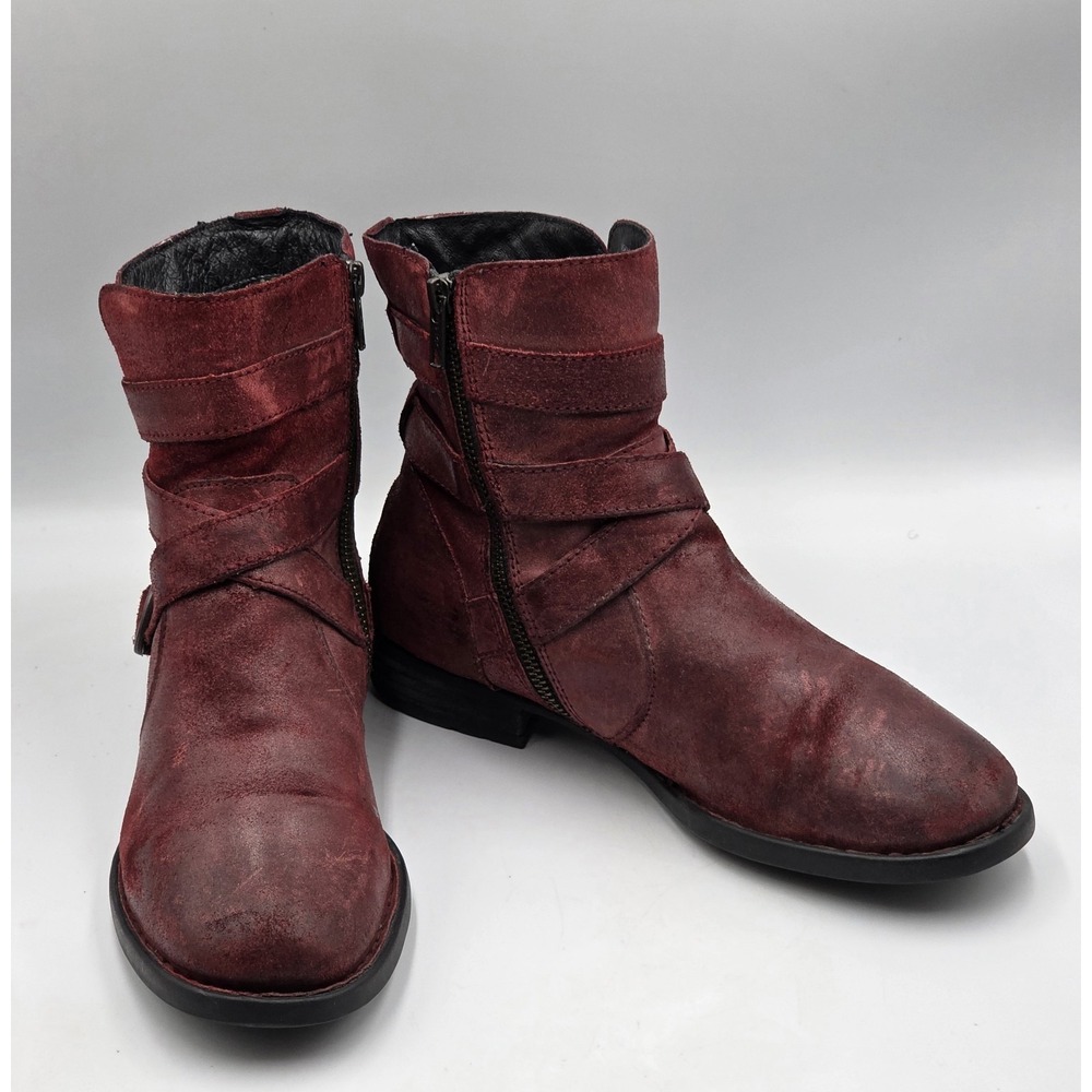 Born McMillan Womens 8M Red Distressed Leather Moto Ankle Boots Buckle - Picture 7 of 12